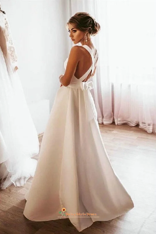 Simple Criss Cross Back Ivory Wedding Dress Limited Styles