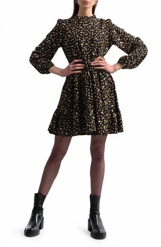 Wilma Floral Long Sleeve Minidress In Black And Gold Summer Splash Sale