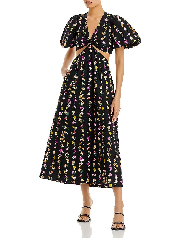 Womens Cotton Floral Print Midi Dress End Of Season Sale