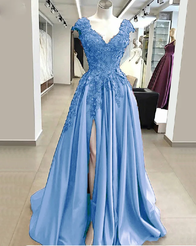 Siaoryne Elegant Cap Sleeves lace Prom Dress 2020 Long with Slit Evening Gowns PL6952 Weekend Special