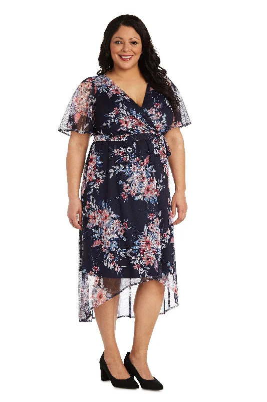 R&M Richards 7790W Plus Size Print High Low Dress Minimalist Office - Ready Style