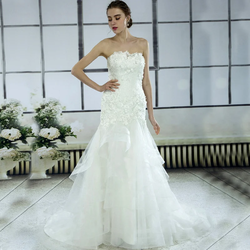 Unique Strapless Asymmetric Neck Mermaid Wedding Dress Wardrobe Essentials