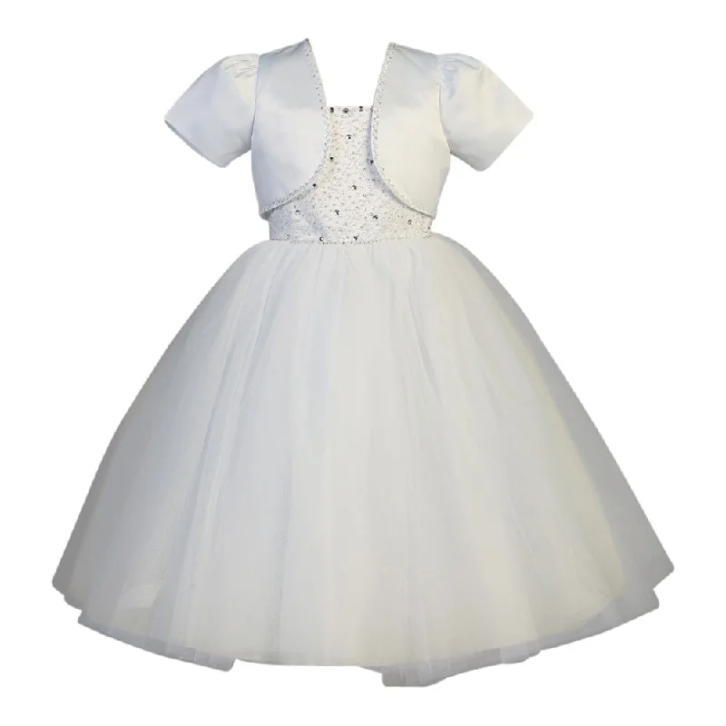 Big Girls White Beaded Satin Tulle Bolero Holy Communion Dress 7-14 Update With Cottagecore Styles