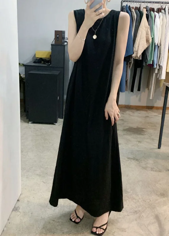 Art Black Backless cozy Cotton Dresses Sleeveless Buy More, Save More