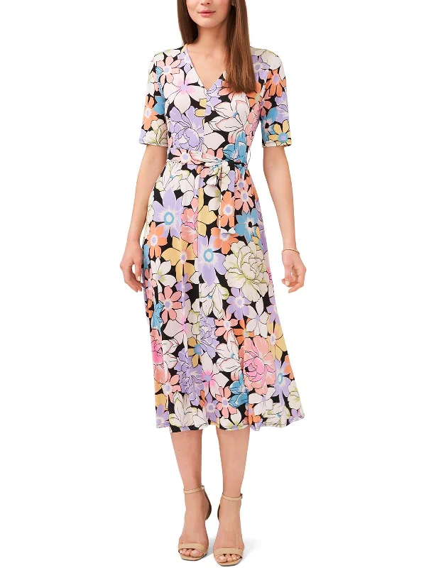 Womens Floral Print Jersey Midi Dress Fashion-Forward