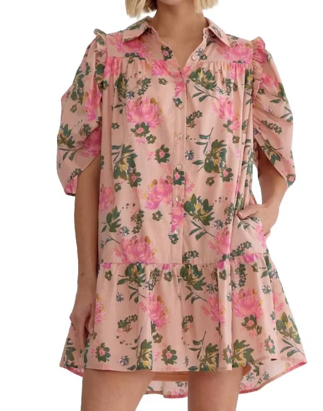 Flirty Floral Shirt Dress In Pink Big Savings On Minimalist Office Styles