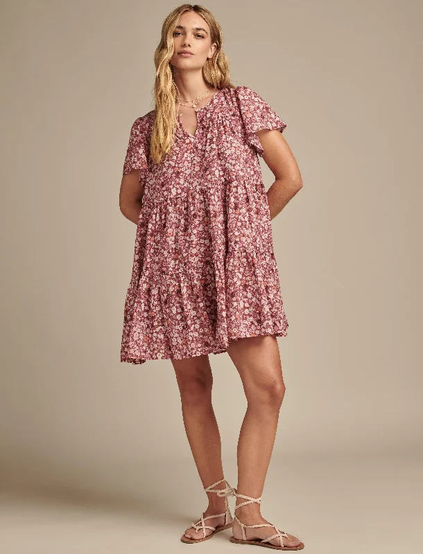 Lucky Brand Women's Floral Printed Tiered Mini Score Big On Glamorous Red - Carpet Styles