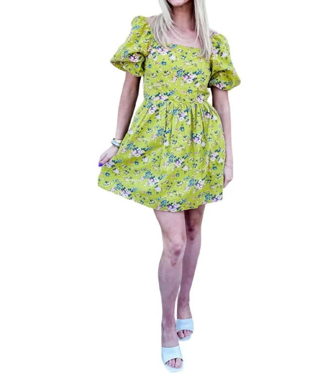 Mica Floral Dress In Yellow  Floral Feminine Soft - Hued Look