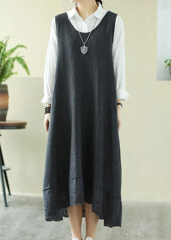 Italian Gray Outfit O Neck Sleeveless Robes Spring Dress Limited Styles