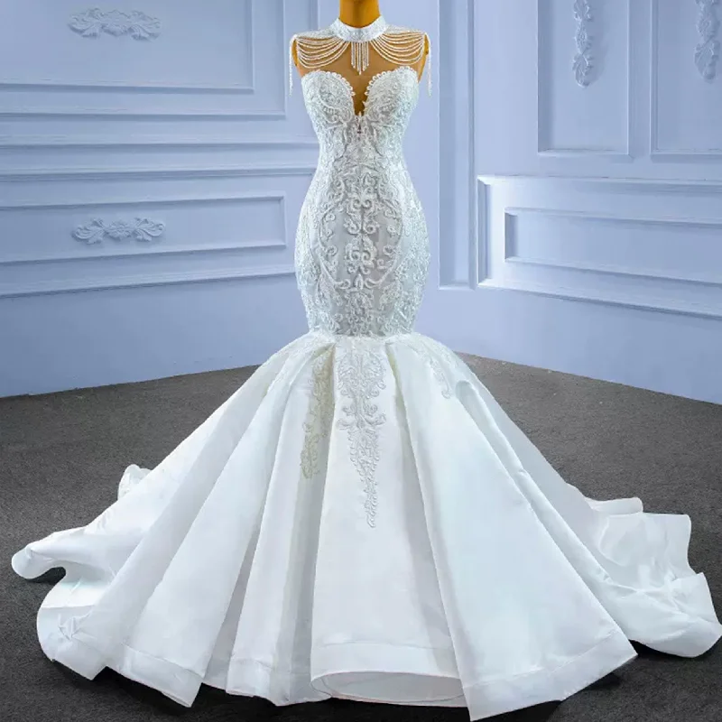 Vintage High Neck Mermaid Wedding Dress Trumpet Wedding Gown Now On Sale For Chic Urban Styles