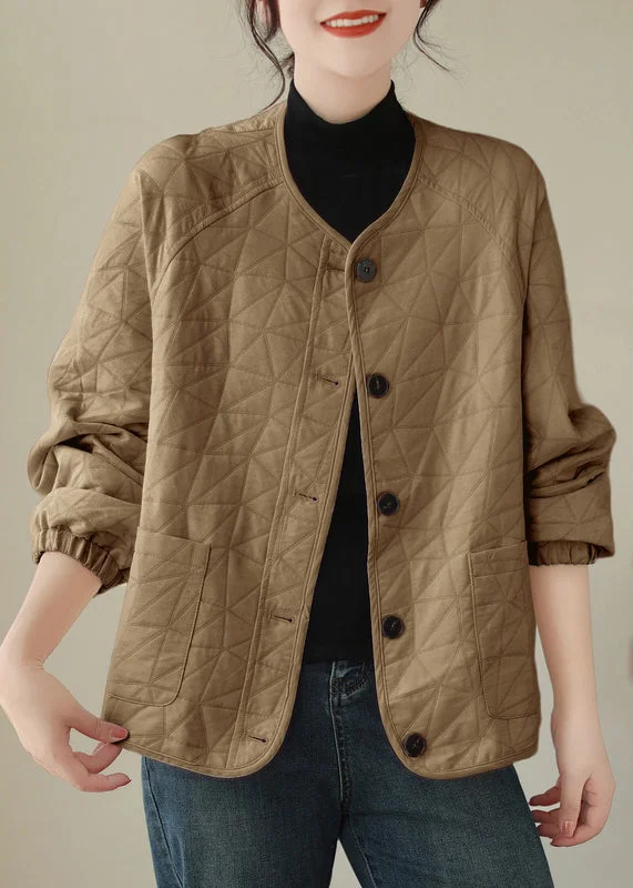 Loose Khaki Button Pockets Thick Coats Long Sleeve Parisian Effortless Chic Style