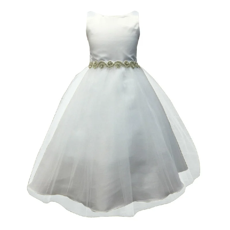 Little Girls White Satin Tulle Rhinestone Flower Girl Dress 2T-6 Mother'S Day Special