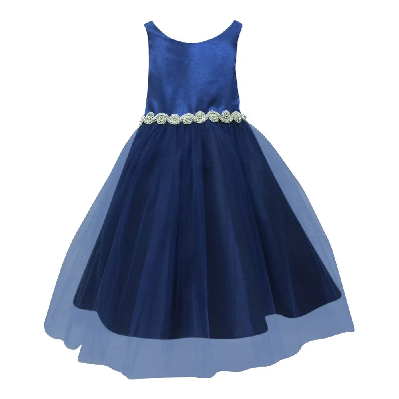 Big Girls Royal Blue Satin Rhinestone Tulle Occasion Dress 8-12 Holiday Sale