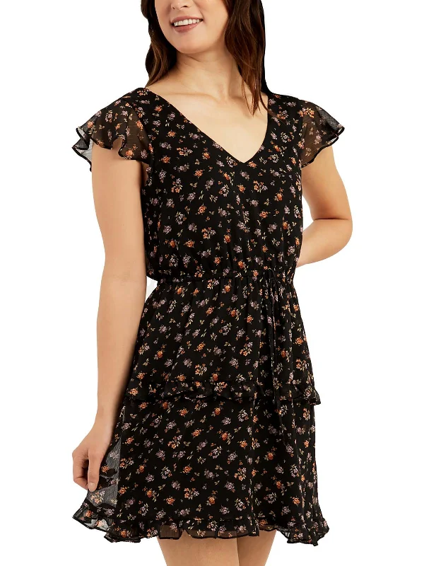 Juniors Womens Mini Floral Print Fit & Flare Dress Mid - Week Surprise