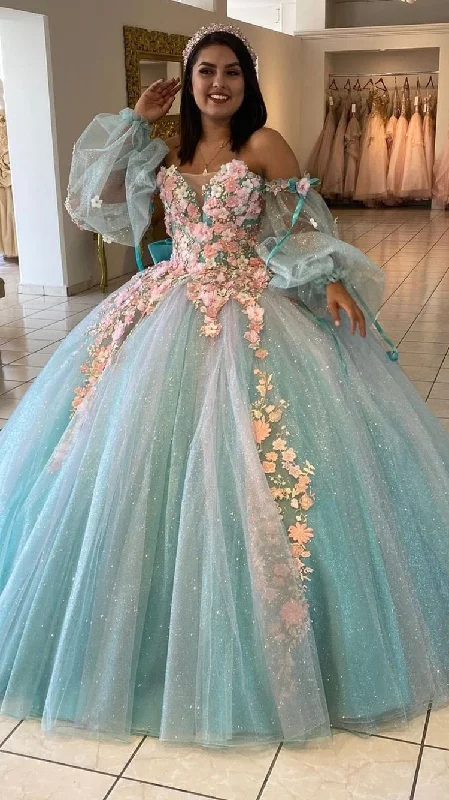 Ice Blue Quinceanera Dress with 3D Flowers Chic Ball Gown  Y2990 Today Only