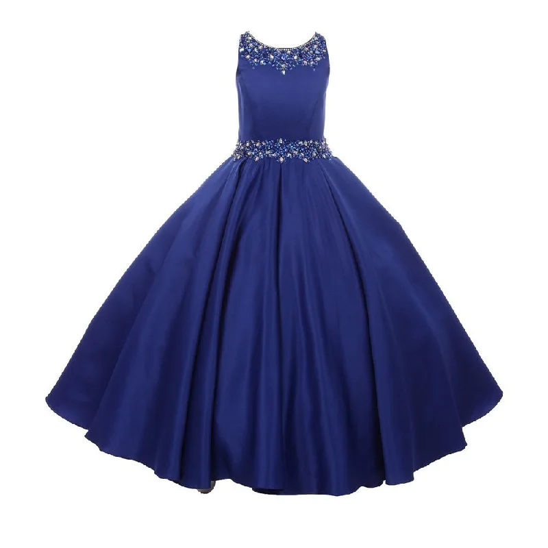 Little Girls Royal Blue Beaded Pleated Dull Satin Flower Girl Dress 4-6 Big Savings On Minimalist Office Styles