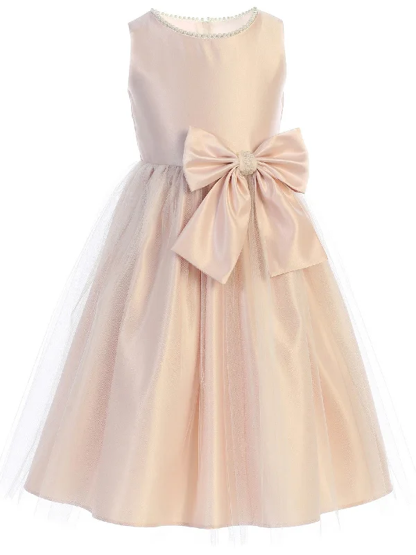 Big Girls Blush Satin Tulle Pearl Ribbon Flower Girl Dress 7-12 Special Offer