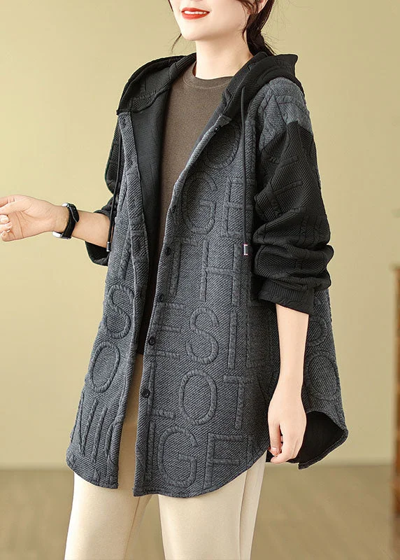 Handmade Grey Patchwork Hooded Coats Long Sleeve Spring Fashion