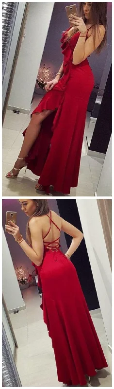 Sexy Red Backless Long Prom Dress, Special Design Evening Gowns    cg11462 Elegant Contour