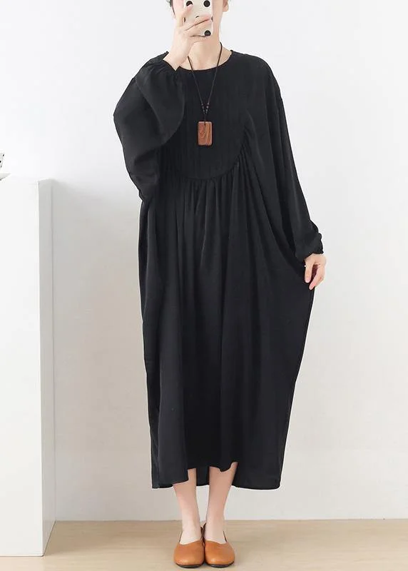 Modern Black Long Sleeve Cotton O-Neck Spring Long Dresses Today Only