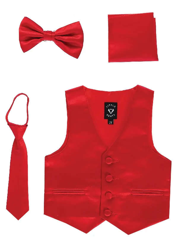 Big Boys Red Satin Vest Zipper Tie Hanky Bowtie Clothing Set 8-14 Clearance Event