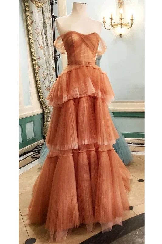 Off The Shoulder Tulle Tiered Long Prom Dress, A Line Evening Gown   cg24857 Beat The Heat In Tropical Styles