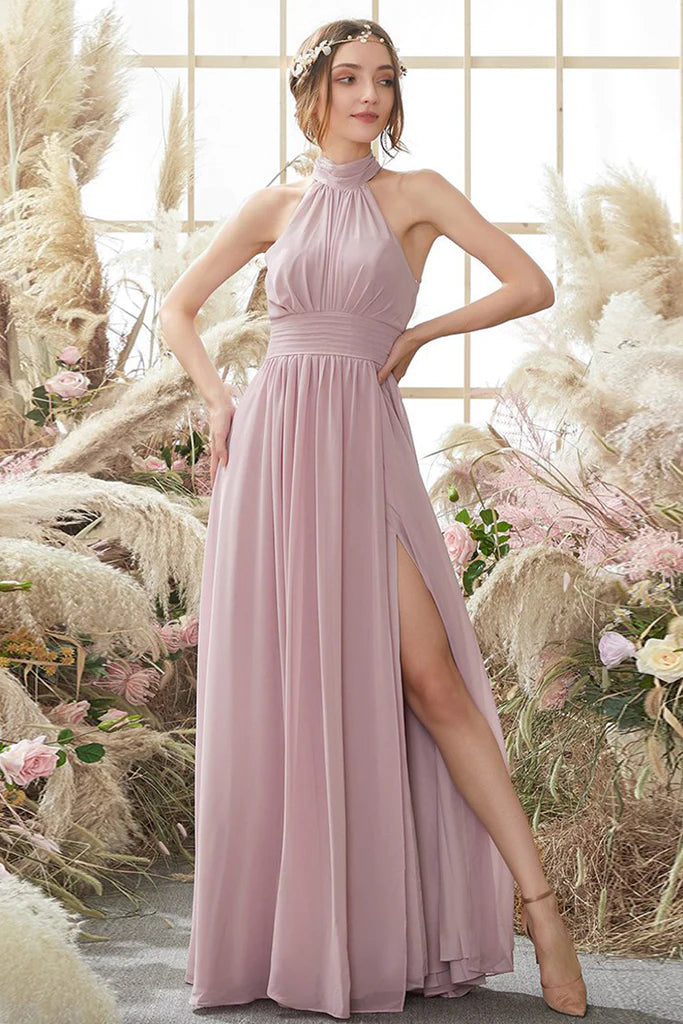 Kyra Sleeveless Chiffon Scoop Natural Waist A-Line/Princess Floor Length Bridesmaid Dresses Elegant Contour