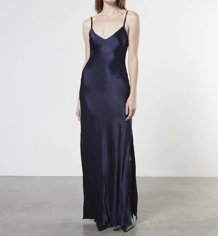 Bias Cut Maxi Dress In Dark Navy Exclusive Discount