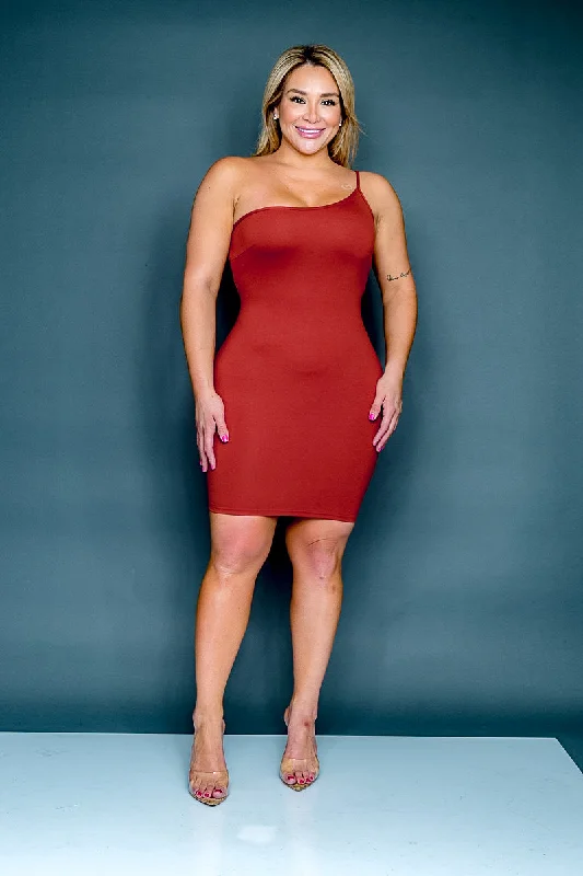 Plus Size One Shoulder Spaghetti Strap Bodycon Midi Dress* (CD54238P) Save On Classic Elegant Styles