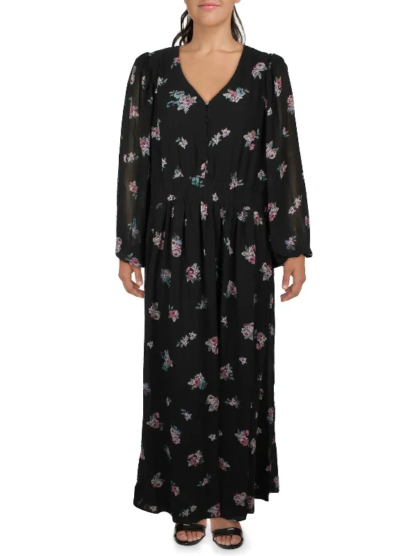 Womens Floral Print Polyester Maxi Dress Disco - Inspired Retro Dance Look