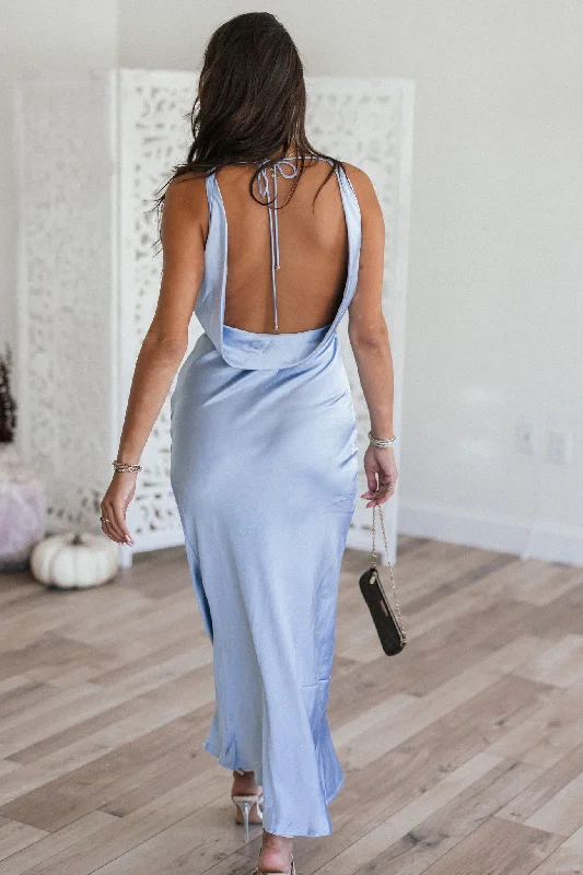 Something Blue Satin Midi Dress Grab Romantic Date - Night Styles Now