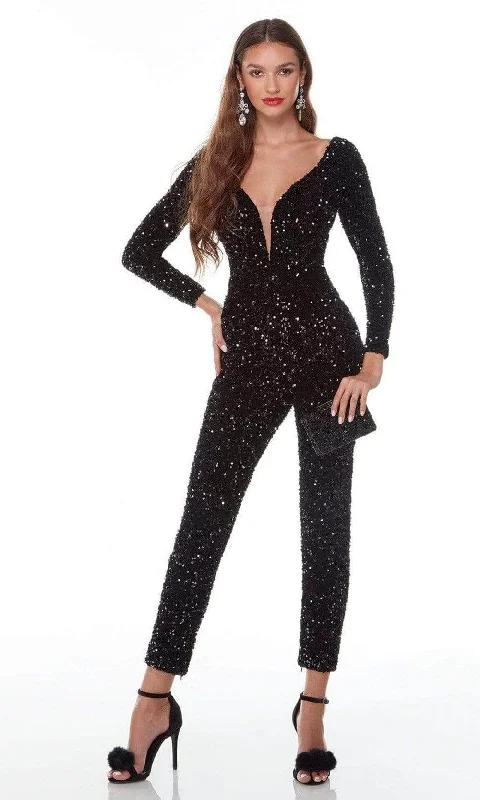 Alyce Paris 61217 - Long Sleeve Bodycon Jumpsuit Graceful Movement