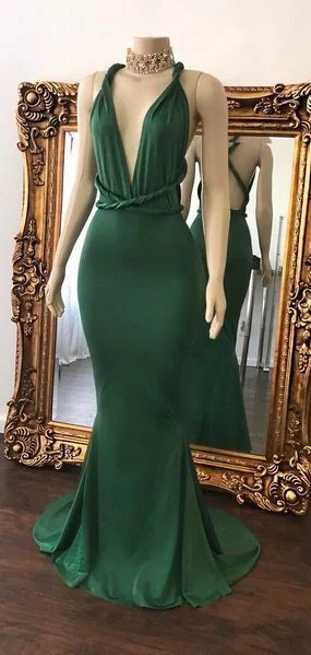 Sexy Green Prom Dresses Halter V-Neck Crisscross Back Mermaid Evening Gowns    cg12028 Special Occasion Wear