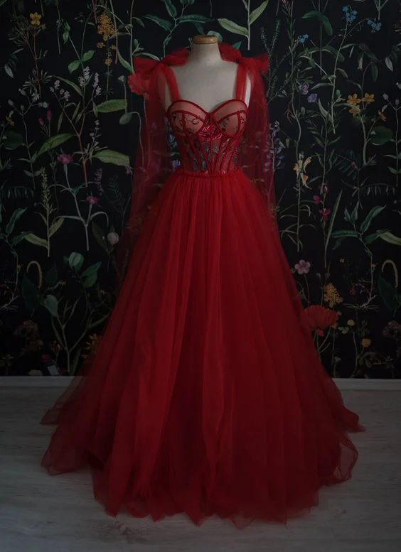 Red Velvet Prom Dress Tulle Evening Gowns   cg22188 Hollywood Glam Award - Show Style