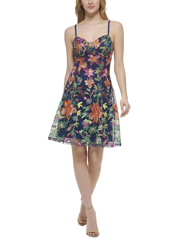 Womens Floral Print Mesh Fit & Flare Dress Discounts On Casual Weekend Styles