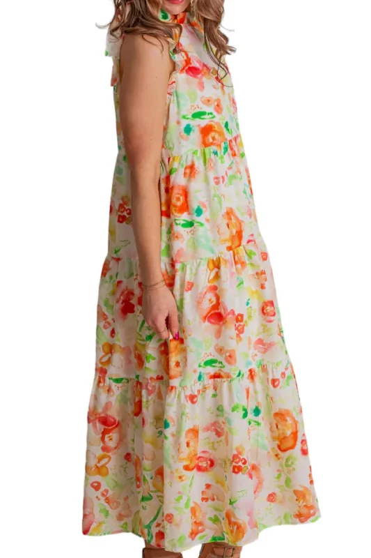 Bouquet Floral Midi Dress In Watercolor Elevated Style