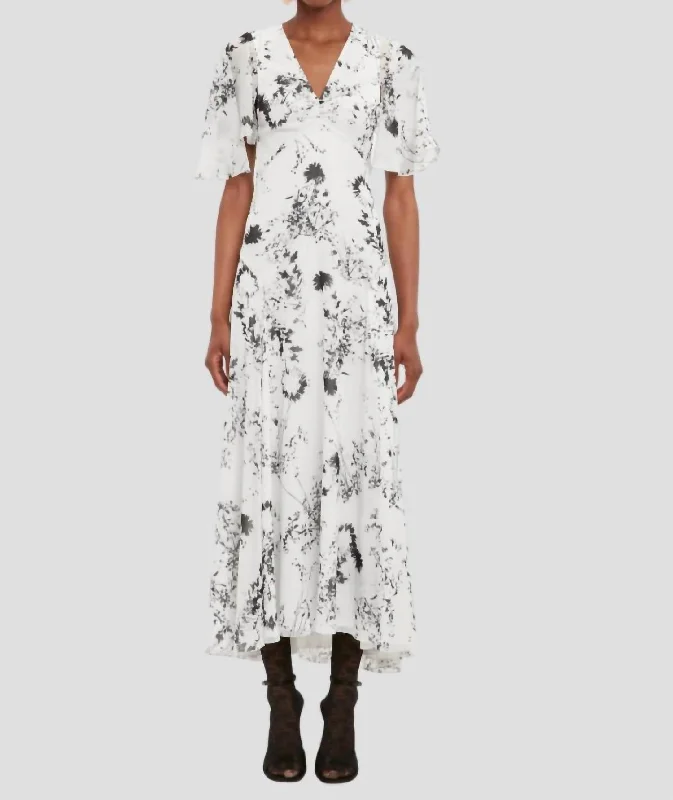 Floaty Godet Maxi Dress In White Black Floral Buy More, Save More