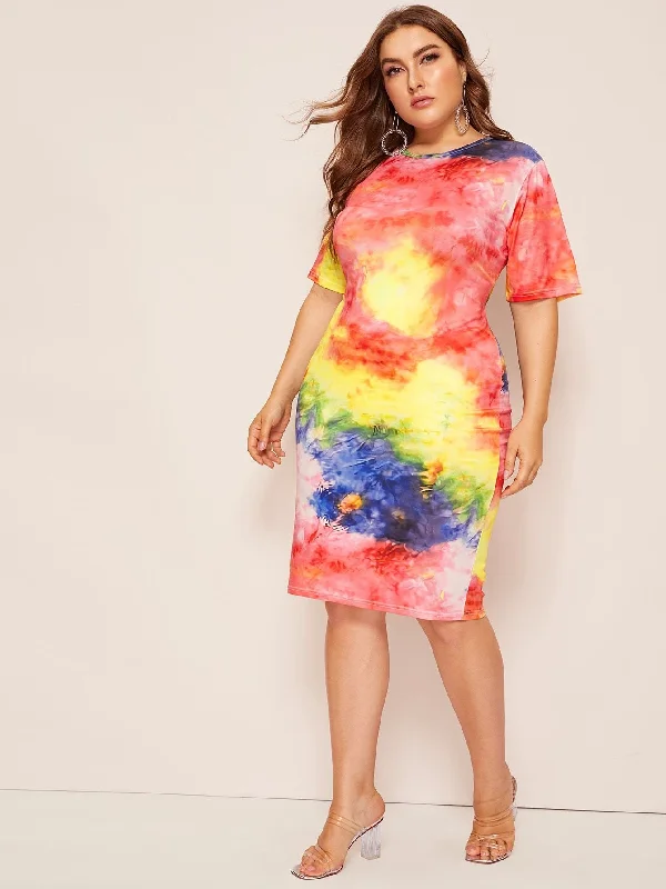 Plus Tie Dye Bodycon Dress Anniversary Sale