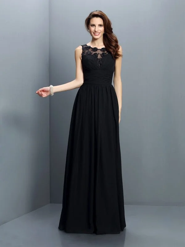 A-Line/Princess Bateau Pleats Sleeveless Long Chiffon Bridesmaid Dresses Limited - Time Bundle