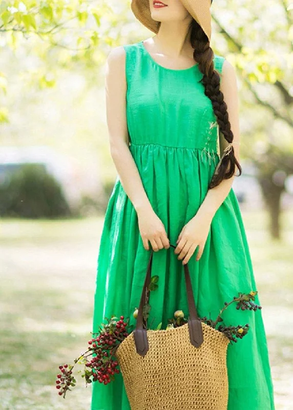 DIY O Neck Sleeveless Summer Wardrobes Work Green Long Dresses Winter Warm - Up Sale