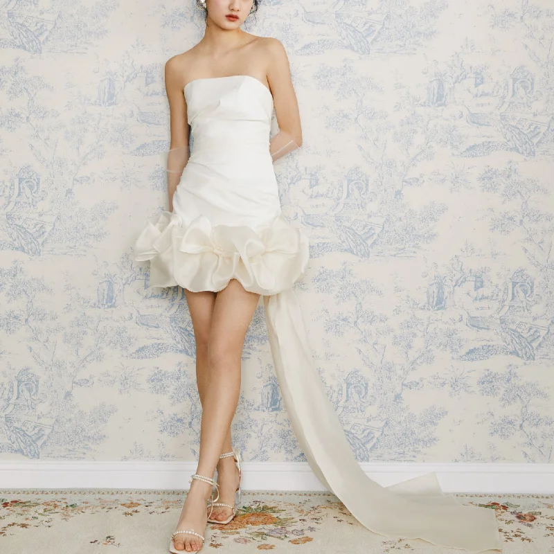 Strapless Mini Above the Knee Wedding Dress with Bowknot Beat The Heat In Tropical Styles