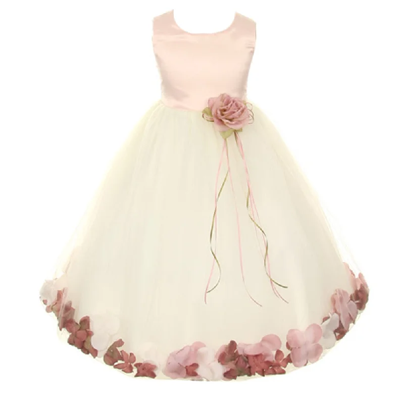 Kids Dream Little Girls Ivory Rose Satin Top No Sash Petal Flower Girl Dress 2T-6 Contemporary Elegance