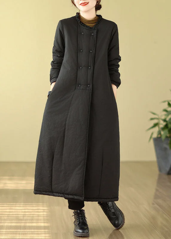 Black O-Neck Thick Maxi Parka Coats Long Sleeve Wardrobe Refresh