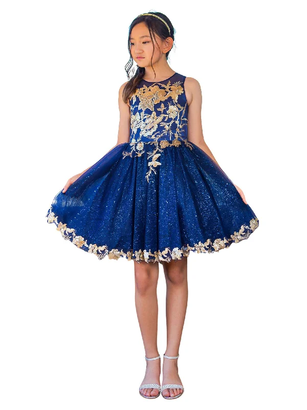 Girls Multi Color Satin Glitter Tulle Gold Lace Flower Girl Party Dress 2-16 Sophisticated Cut