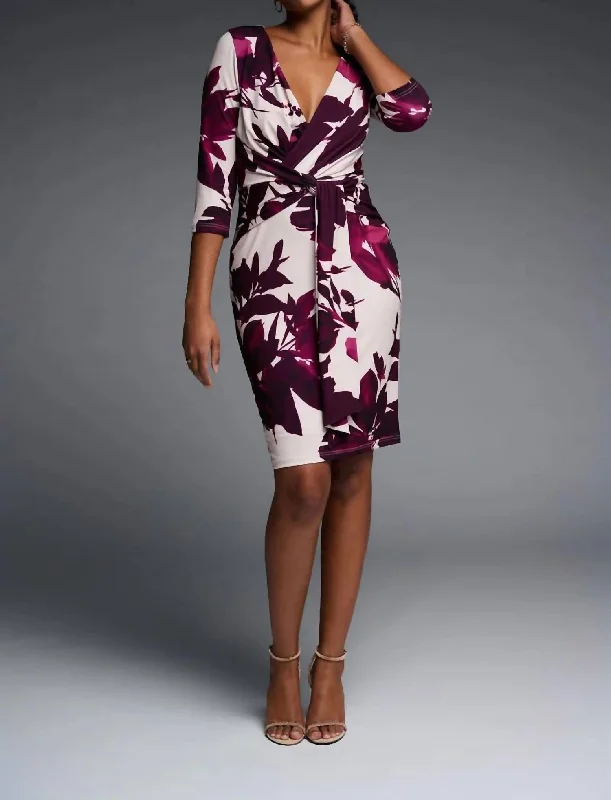 Floral Dress In Champagne/mulberry Winter Warm - Up Sale