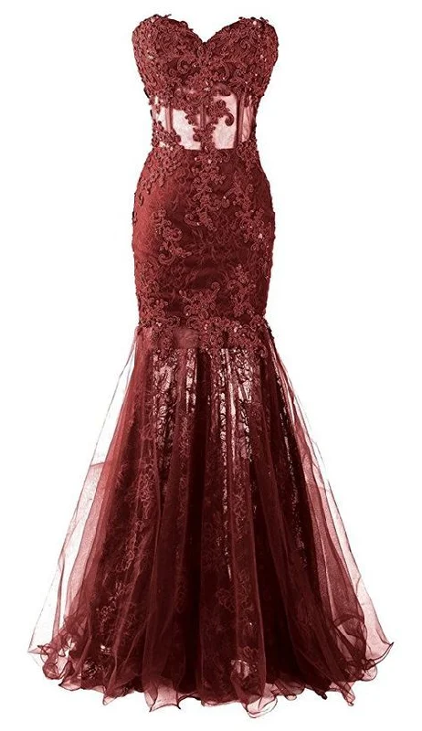 Long Mermaid Lace Prom Dress Sweetheart Sheer Evening Gowns  cg5918 Feminine Grace