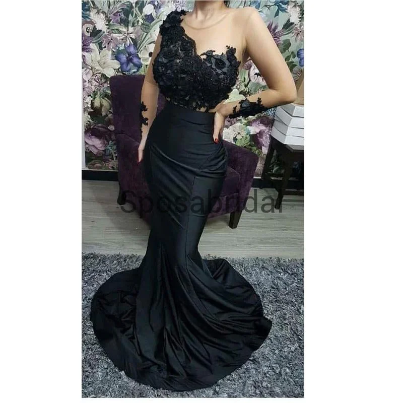 Sexy Elegant Mermaid Long Sleeves Black Unique Long Modest Prom Dresses PD1927 Classic Charm