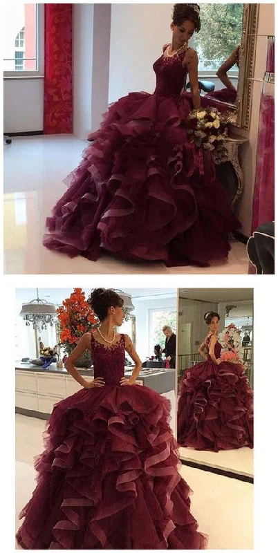 Burgundy Lace Prom Dresses ball gown quinceanera dress Prom Dresses   cg16842 Elegant Style