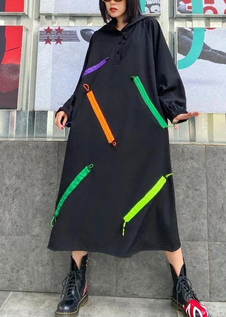 Organic hooded long sleeve fallclothes design black long Dress Flash Deals