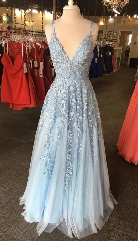 Light Blue Lace Prom Dress Evening Dress, Formal Dress, Graduation School Party Gown          cg23228 Feminine Soft - Hued Look